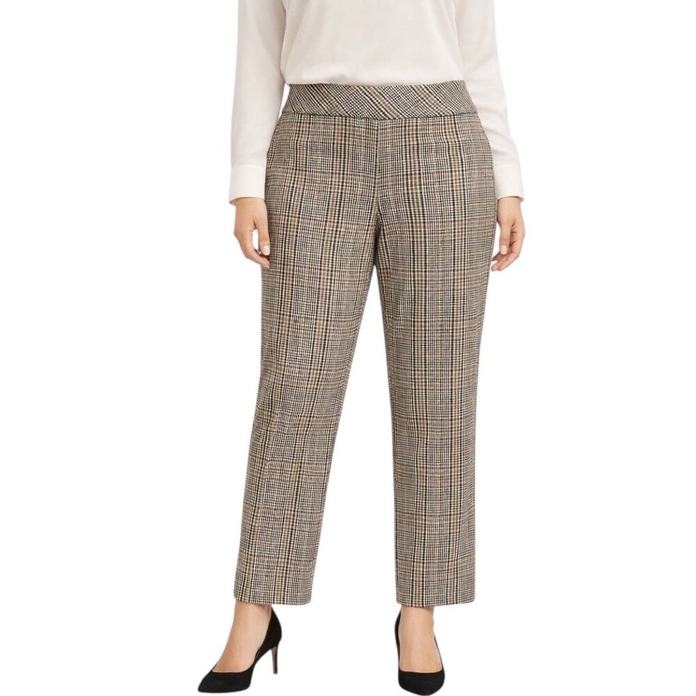 Roz & Ali Pants Pull On Slim Fit Straight Leg Brown Cream Plaid Women’s Size 22W